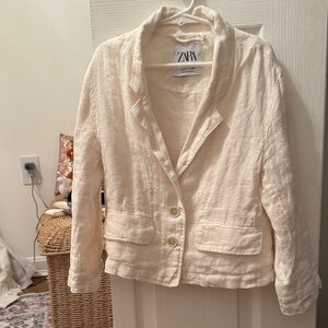NWOT Zara Off-White 100% linen girl boy Blazer